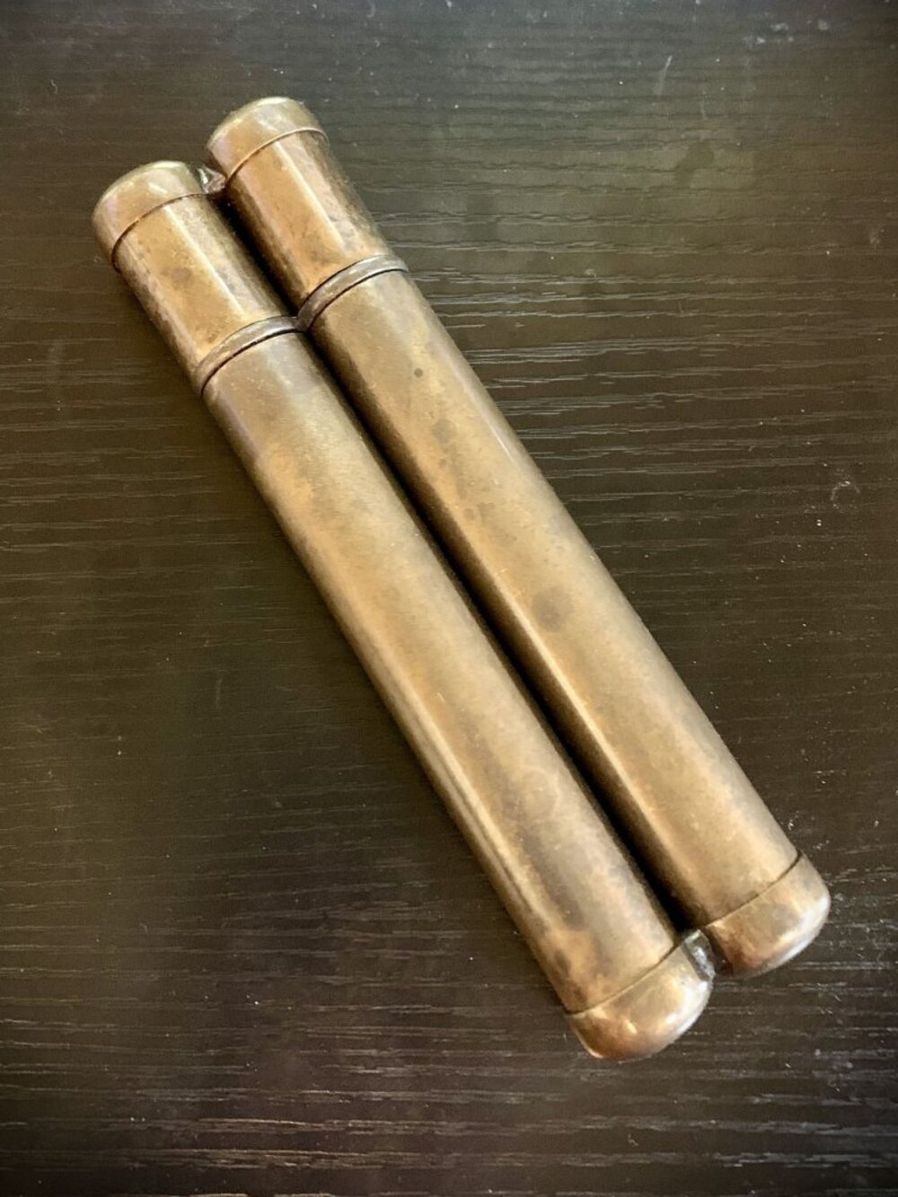 Antique Brass Dual Cigar Tube Travel Holder Monogram Etched Pocket Case